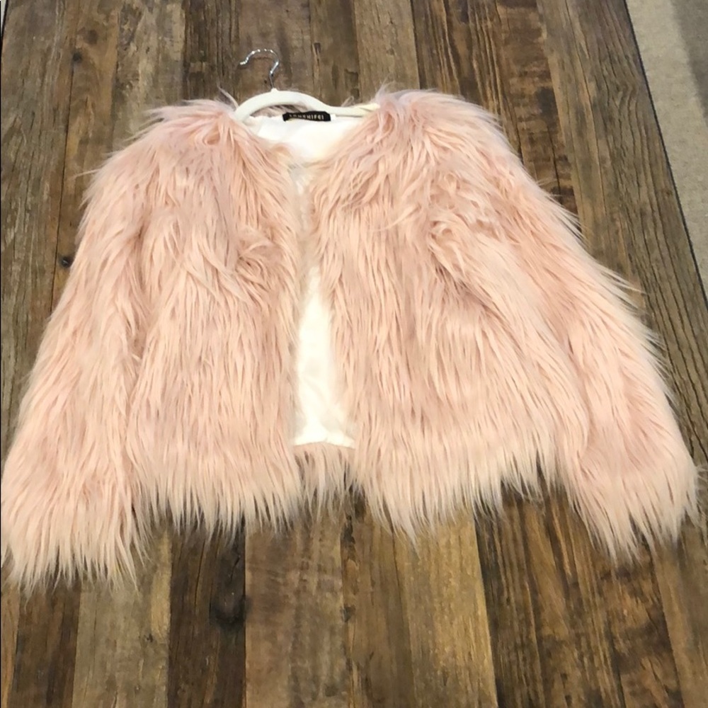 light pink faux fur jacket